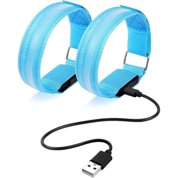 2 kpl USB ladattavia LED-valo käsivarsinauhoja, heijastavia LED-juoksu käsivarsinauhoja, säädettävä turvavalo ranneke käsivarteen, ranteeseen, juoksuun, pyöräilyyn