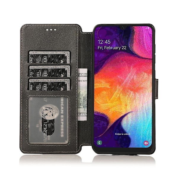 PU-lær + TPU lommebok-stil beskyttende telefondeksel for Samsung Galaxy A20/A30