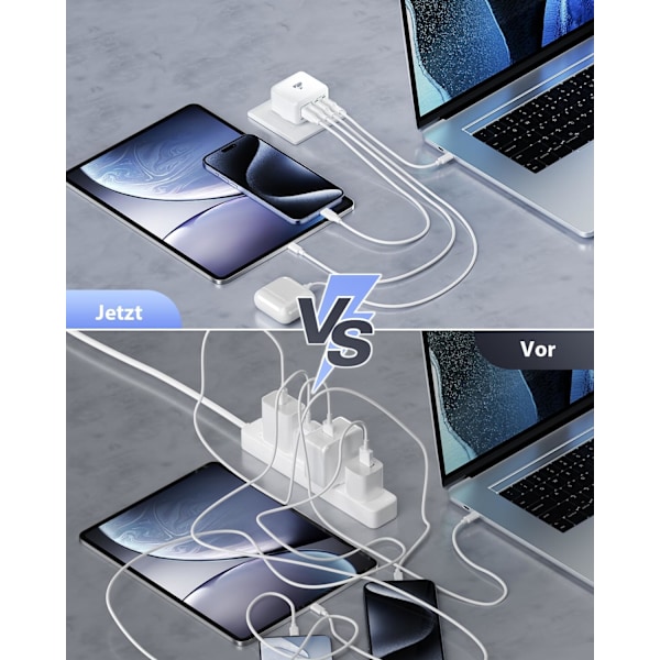 USB C Laddare, 40W 4 Portars Multiladdare, Snabbladdare PD 3.0 Strömadapter för iPhone 15 14 Pro Max 13 12 Mini XS XR 8, iPad, Samsung, Mobiltelefoner