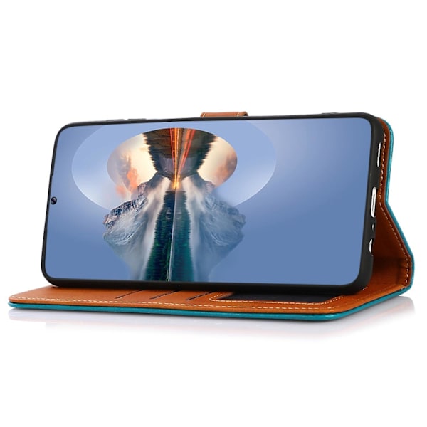 KHAZNEH til Nokia C21 PU Dual Color Telefonetui TPU Indre Skal Gylden Magnetisk Spænde Pung Cover