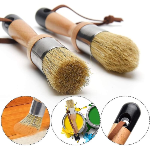 3 stycken krita och vax pensel för möbler Vaxning målning, naturliga vildsvin borst målning Crayon B