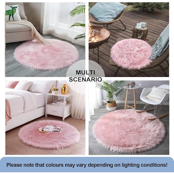 Pyöreä tekoturkispeitto, pehmeä makuuhuoneen matto, villamatto olohuoneeseen, ruokailuhuoneeseen (pinkki, 50 cm halkaisijaltaan)