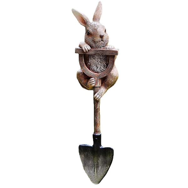 Bunny Statue Finurlig haveindretning til udendørs, harpiks Bunny-kaninfigur på skovl, udendørs plænedekoration