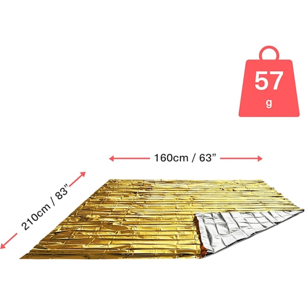 10 Emergency Termiske Overlevelsespledd (210x160cm) - Førstehjelp, Camping, Fotturer, Bil - Isolert Varmebestandig Overlevelsespledd