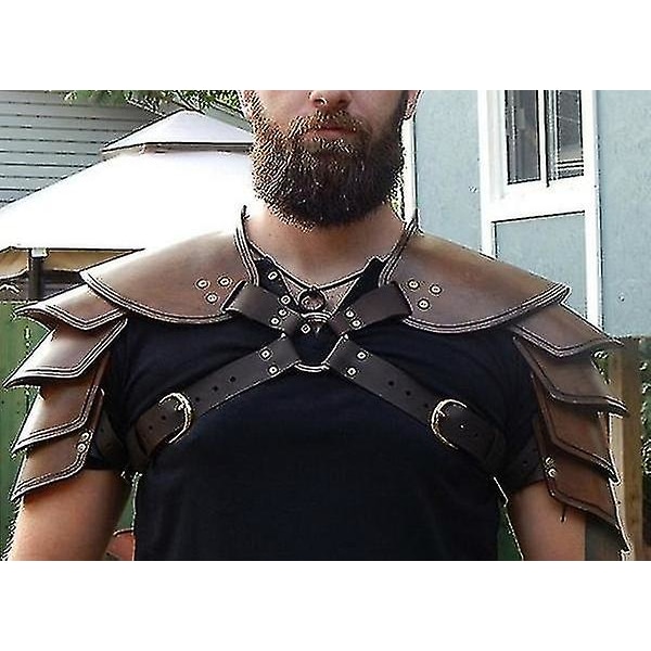 Keskiaikainen Viking Leather Double Olkapanssari Steampunk Vintage Nahkavaljaat Retro Spartacus Warr