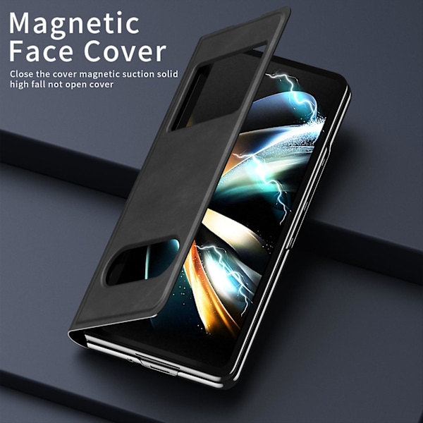 Z Fold 5 Fodral, Lyxigt Nappa Läder Fönsterdesign Ytskydd För Samsung Galaxy Z Fold 5 5g 2023, Fullt Skydd