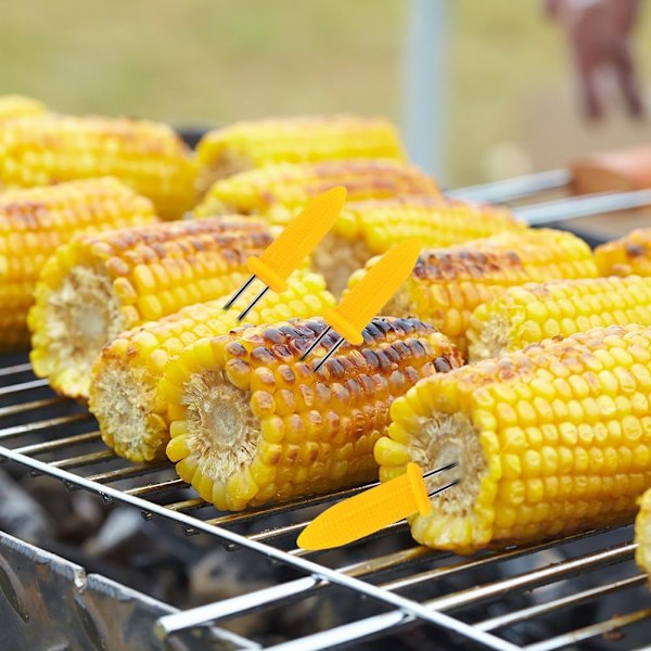 Maiskolbespyd, 12 stk. Grillede maiskolbespyd, gule maiskolbeklips i rustfritt stål, kjøkkenfruktgaffel for maiskjøtt og fruktgrilling