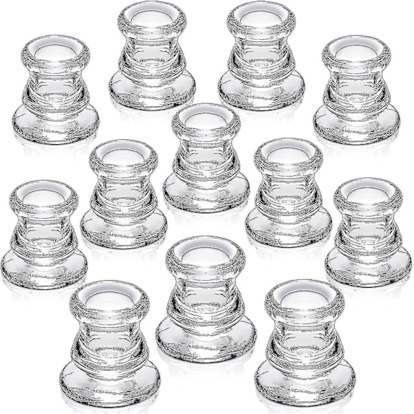 Candle Holders Bulk - 12 Taper Candle Holders For Table Centres - Thick Glass Candle Holders For Weddings, Parties And Festive Decorations