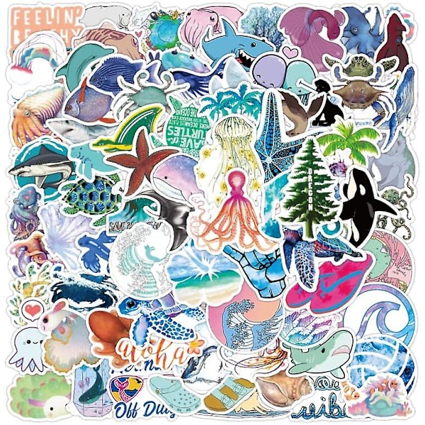 100pcs Ocean Stickers, Beach Stickers, Waterproof Ocean Animal Themed Stickers For Water Bottles Laptop Car Luggage Mobile Phone Skateboard