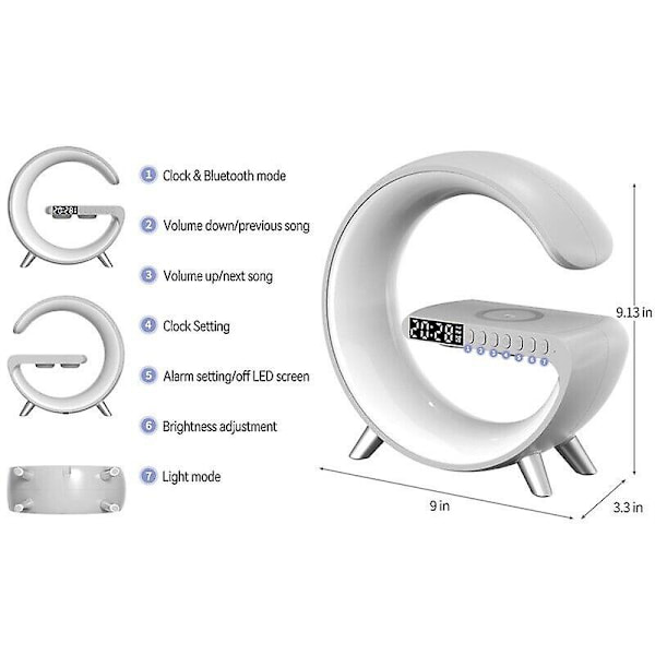 LED Lampe Smart G Bluetooth Højttaler Trådløs Oplader RGB Vækkeur Natlys
