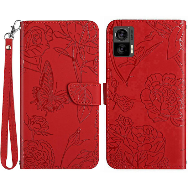 For Motorola Edge 30 Neo 5G Ht03 Skin-Feeling Butterfly Embossed Leather Case (Strand Style) Red