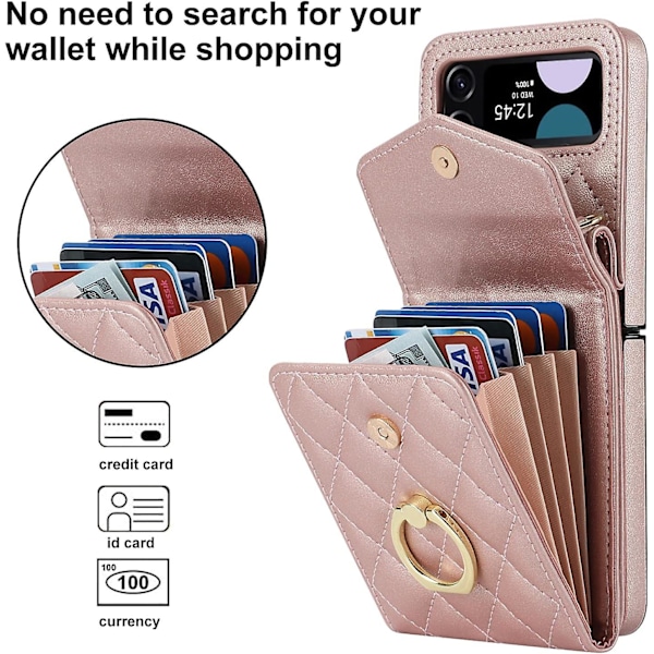 Accordion Crossbody Wallet Case Kompatibel Med Samsung Galaxy Z Flip 5, Pu Læder Etui Med Justerbar Rem & Ringholder