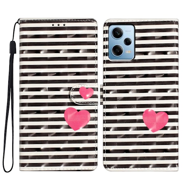 PU Leather Flip Cover For Xiaomimi Note 12 Pro+ 5G Case Anti-Drop Wallet Phone Cover - Stripes/Heart