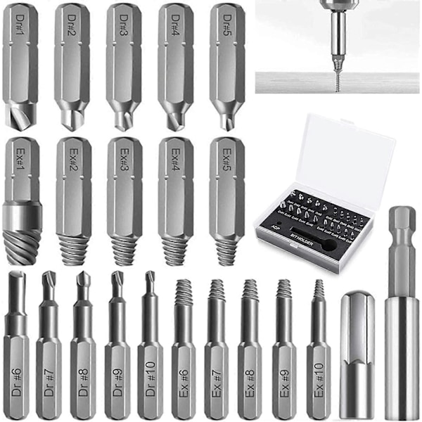 22 Pcs Damaged Screw Extractors, Separate Polishing And Extracting Bits Screw Extractors For Damaged Bolts Or Screws, 2-12Mm, With Magnetic Bit Holder