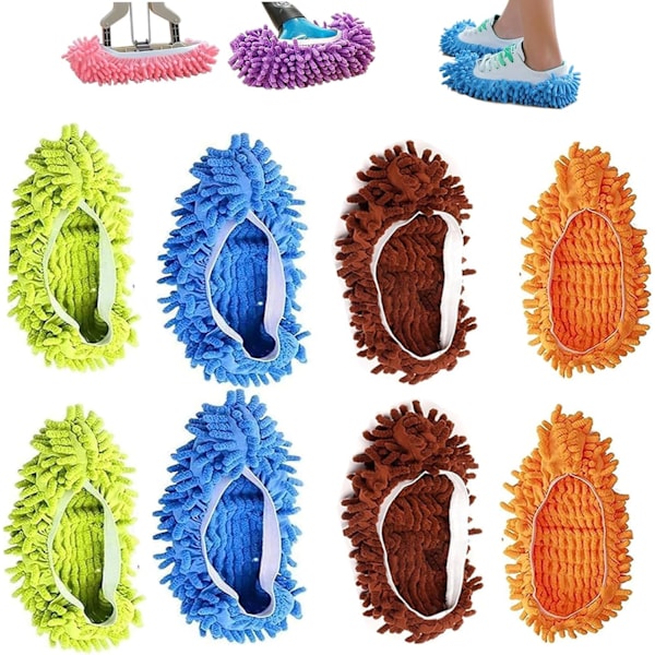 Mopptofflor 4 Par Tvättbara Mopptofflor Multifunktionella Chenille Fiber Tofflor Badrum Kontor Kök Hushåll Polering Rengöring Mopptofflor