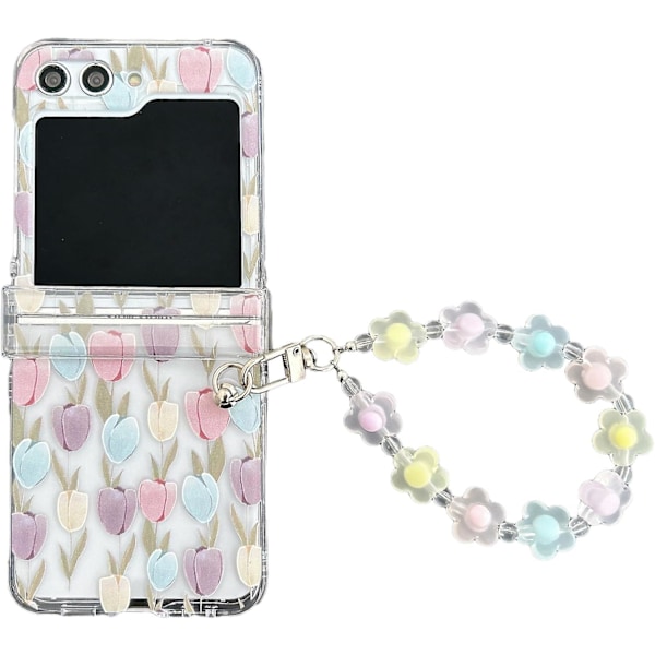 För Samsung Galaxy Z Flip 6 Fodral med Färgglad Kedjerem Armband, Söt Girly Lady Kristallklar PC Stöttålig Skyddande Skal