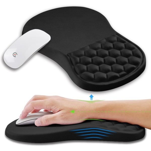 Ergonomic Mouse Pad Wrist Support with Memory Foam Massage Bulge, Carpal Tunnel Pain Relief Mousepad Wrist Rest for Mouse(12x8 inch, Black)