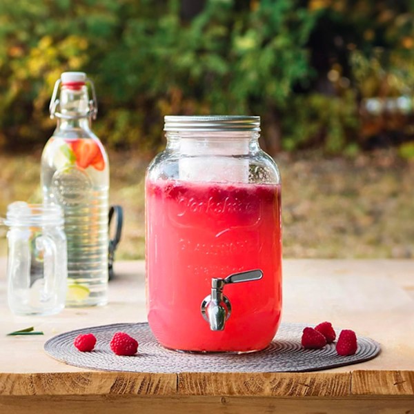 4L glas drikkedispenser med kromhane, tåler opvaskemaskine, perfekt til aperitiffer på camping eller på farten