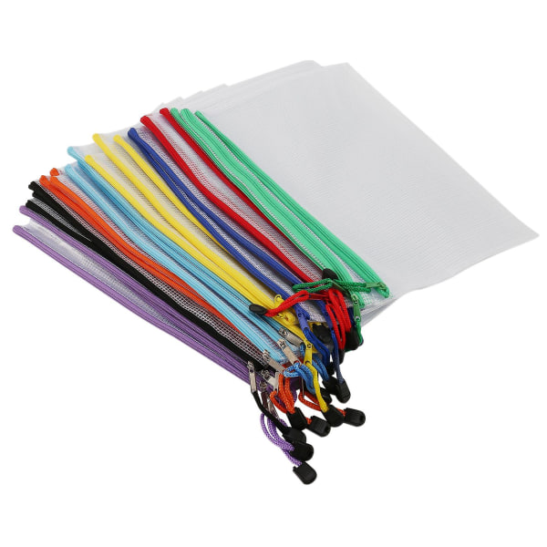24 stk mesh lynlås pose dokumenttaske, plastik zip fil mapper, Letter størrelse/A4 størrelse, til kontorartikler