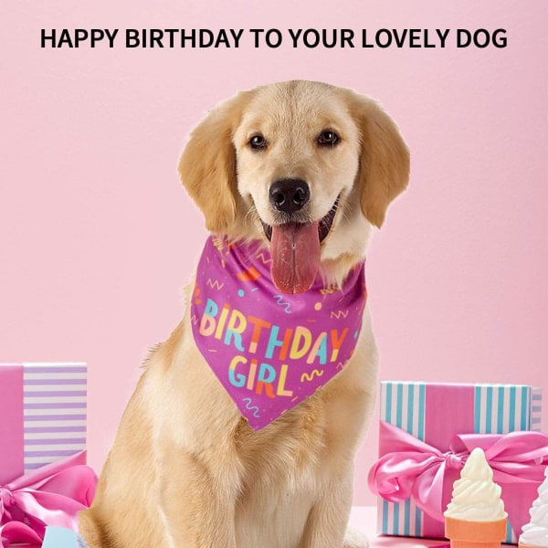 Fødselsdagstørklæde til hund, trekant, bandana, festligt tryk til små og mellemstore hunde, fødselsdagsartikler (lyserød)