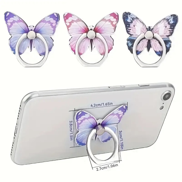 3pcs With Creative Painted Butterfly Phone Stand Can Rotate Ring Buckle