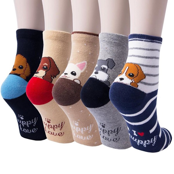 Socks Women'S  Lovely  Animal  Printing  5  Pairs  Of  Casual  Cat And Dog Socks