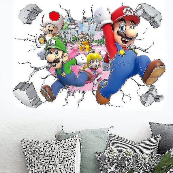 Mario Cartoon Broken Wall Pvc Wall Decal Funny 3d Wall Stickers