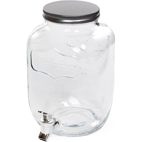 4L glas drikkedispenser med kromhane, tåler opvaskemaskine, perfekt til aperitiffer på camping eller på farten