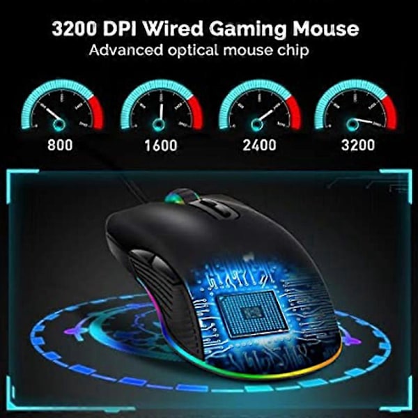USB-C Mus Type C Ergonomisk Ledningsbasert Mus RGB Spillmus Optisk Mus