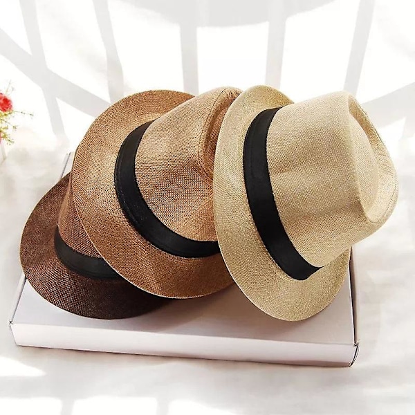 Unisex Strohat Fedora Panama Hat Sommer Sol Kort Skygge Blomster Trilby Cubansk Cap Hat