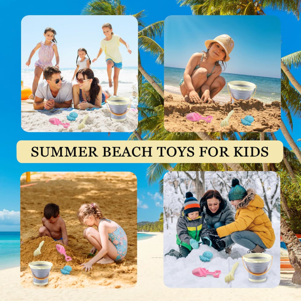 Strandsæt til børn og småbørn, sammenklappelig spand, spade, rive og sandforme, rejse sandkasse legetøj, sandsæt til drenge og piger