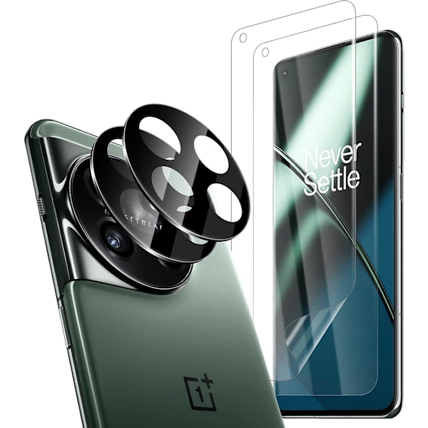 For Oneplus 12 5g 2stk skjermbeskytter + 2stk glass kameralinsebeskytter, høy definisjon anti-ripe boblefri