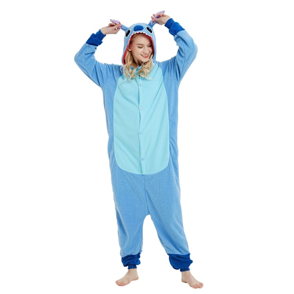 Polar Fleece Tegneserie Dyr Onesie Pyjamas Blå og Rosa Pudding Stitch Par Hjemmeklær Performance Kostymer xl