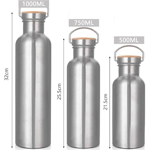 750ml Isolert Vannflaske, Lekkasjesikker Termosflaske, Rustfritt Stål Flaske, Dobbel Vegg Vakuum, BPA-fri, Egnet for Varme og Kalde Drikker