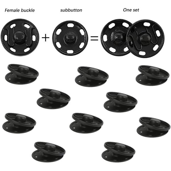 Syknapper, 21 mm Metal Knapsæt, Sorte Rustfri Stål Metal Knapper, Syknapper til Syartikler DIY Håndværk