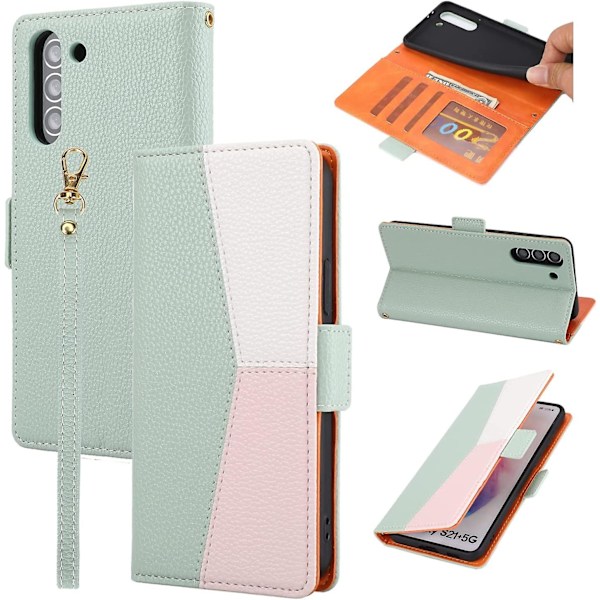 Splicing Leather Wallet Case Compatible With Samsung Galaxy S23 Ultra, Soft Tpu Bumper Protective Cover With Hand Rope