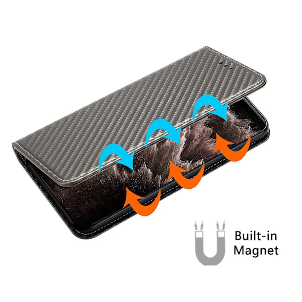 For Samsung Galaxy S24 Etui Carbon Fiber Tekstur Pung Stativ Læder Cover - Grå