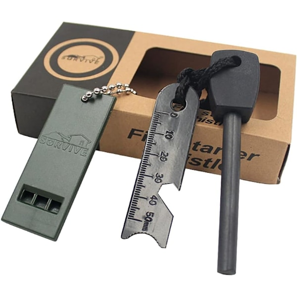 Flint Magnesium Flint 7 i 1 Kit med 5/16 tum tjockt handgjort trähandtag, 10 000 gnistor, traditionell överlevnadsflint för camping och vandring