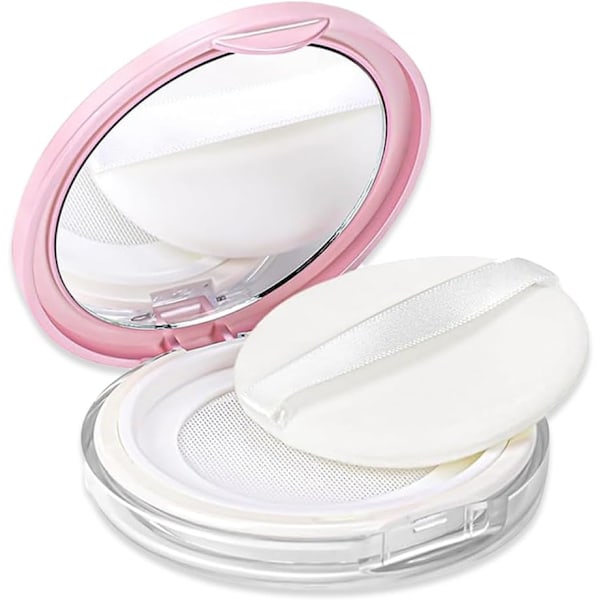 1 st Puderask Tomt Löst Puderpuff med Spegel Svamp Elastisk Nätduk för Resor Portabel Sminkväska Kvinnor Flickor (Rosa)