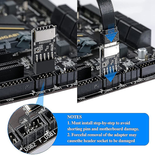 USB 2.0 Front Panel Header USB 9Pin till USB 2.0 Typ-E Intern Adapter Moderkort Kontakt Adapter