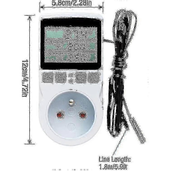 Digitaalinen / Lämpö- ja jäähdytystermostaatin pistorasia LCD-lämpötilan säätimellä, 230V Kasvihuoneen/tilojen lämpötilan säätimelle/terrarium-termostaatille (pistorasia)