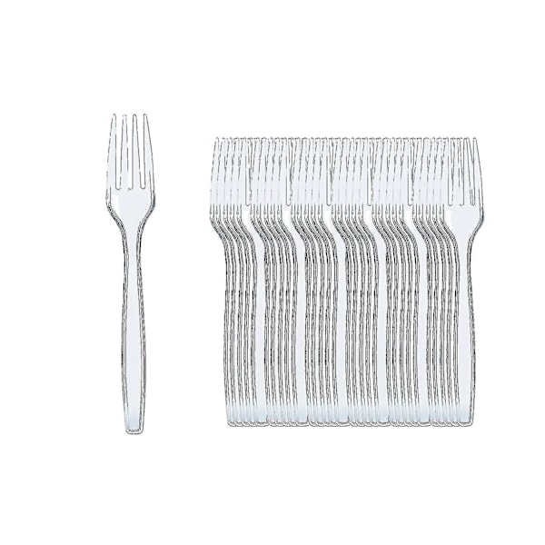 100 Pcs Reusable Clear Plastic Forks, Plastic Cutlery Of Strong Heavy Duty, Reusable For Indoor & Out Door Activities -aya