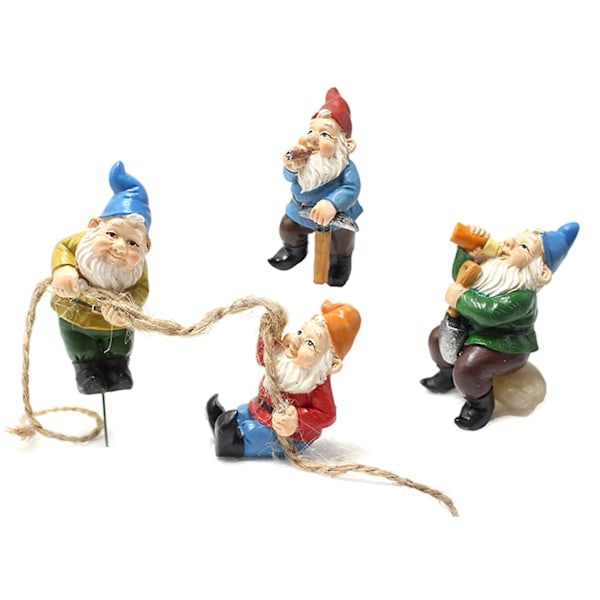 4pcs Tree Elf Resin Figurines Dwarf Statue Model House Lawn Fairy Garden Decor