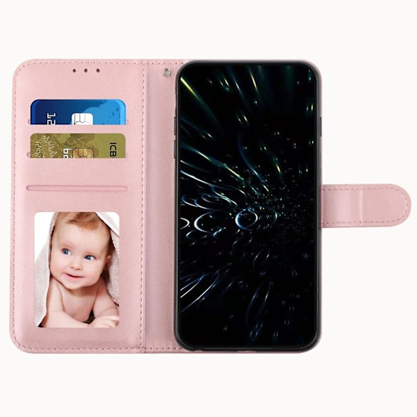 For Motorola Moto G34 5G Etui Bok Stativ Design Lær Telefondeksel - Rose Gold