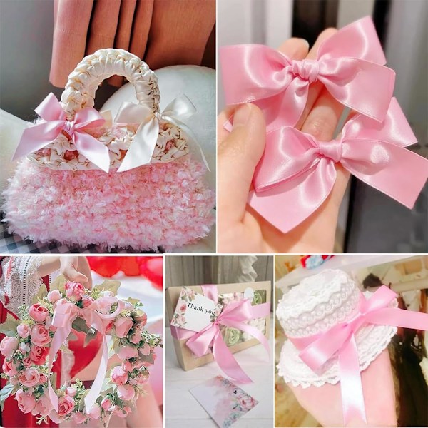 2 Rullar 22m x 2,5cm Rosa Band, Satinband Presentinslagningsband Tygband Rosa Oktober Band för Jul Bröllop Födelsedagsfest Hantverk