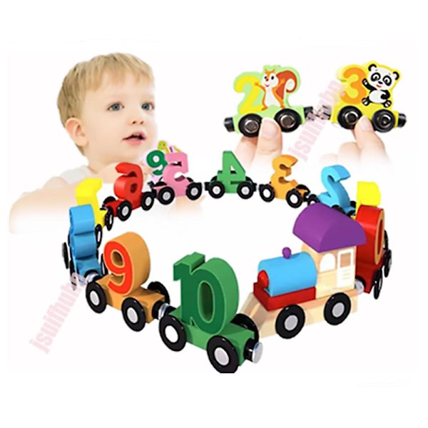 Fun Numbers and Letters Magnetic Train Puzzle Wooden Toy Car Set for Kids