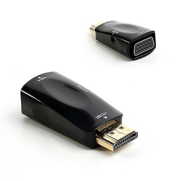 Svart HDMI hann til VGA hunn videoadapterkonverter med lydutgang + lydkabel