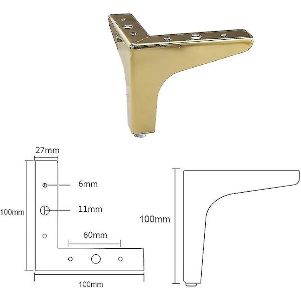 4 Pakker Møbelben, Metalben Til Møbler, Udskiftningsben Til Skab, Sofa, Stol, Kaffebord (guld, 10cm)