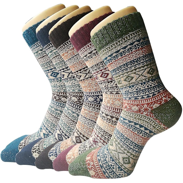 5 Pack Womens Wool Socks Winter Warm Socks Thick Knit Cabin Cozy Crew Soft Socks Gifts For Women