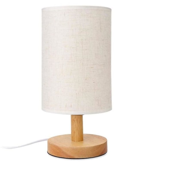 Pyöreä yöpöytälamppu Yöpöytälamppu kangasvarjostimella ja massiivipuulla makuuhuoneeseen, olohuoneeseen
